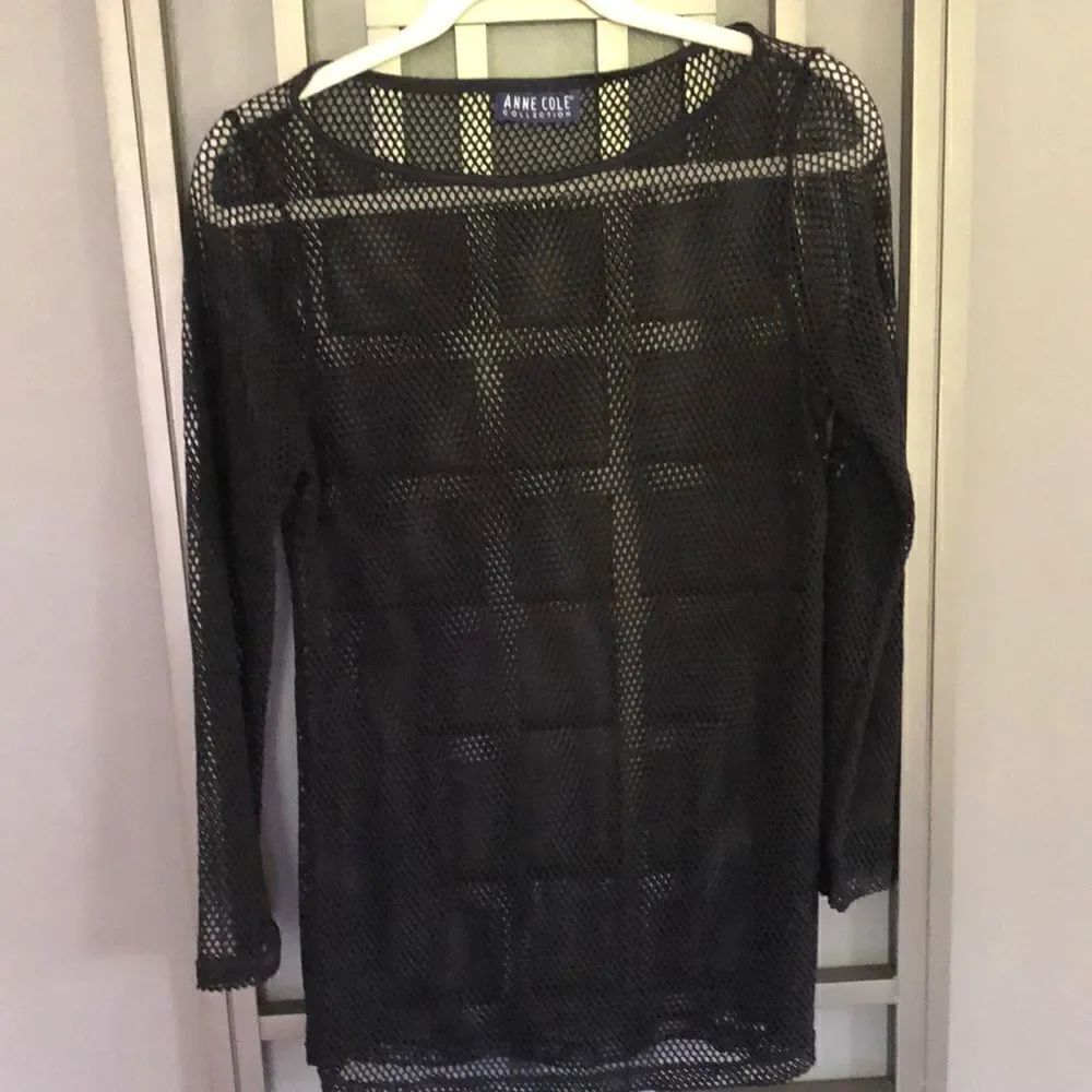 Anne Cole vintage black fishnet bathing suit cover up top M